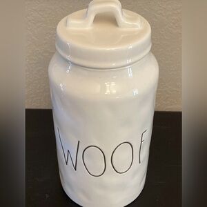 Rae Dunn WOOF Ceramic Pet Dog Treats Canister W/Lid White By Magenta